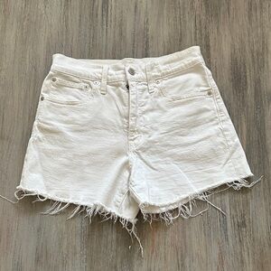 Madewell High Waist Frayed White Denim Shorts